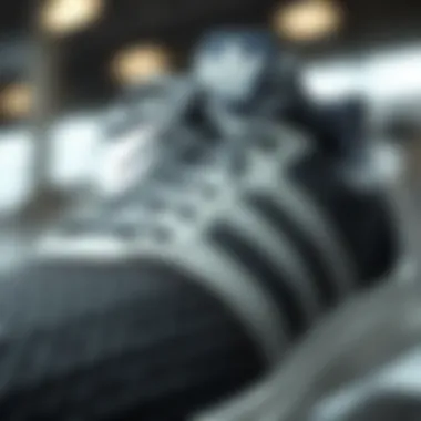 Intricate Design of Adidas Mesh Shoe Close-up of Adidas mesh shoe showcasing its intricate design elements and breathability