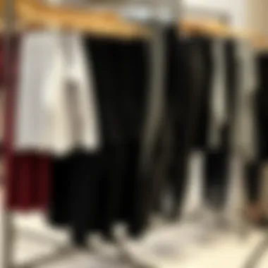 Different styles of plus size leggings displayed on a rack