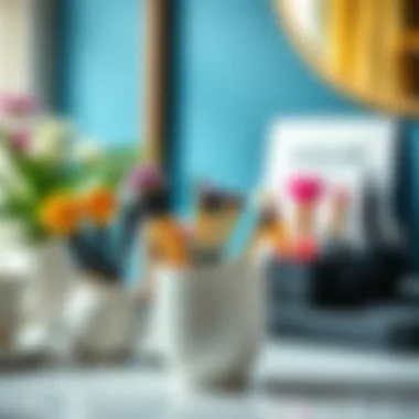 Elegant ceramic brush holder showcasing vibrant brushes.