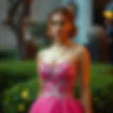 Elegant bandeau prom dress showcasing intricate detailing and vibrant color