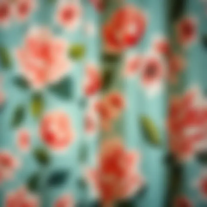 Close-up of fabric texture of a boho floral shower curtain