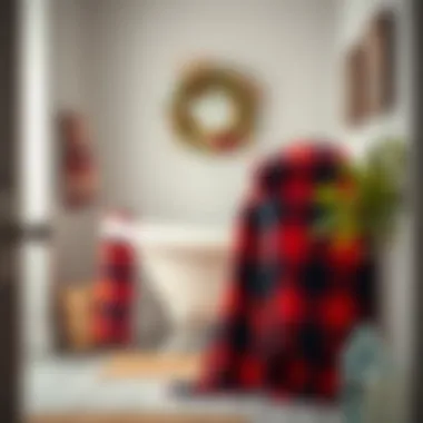 Buffalo plaid towels arranged in a cozy bathroom setting