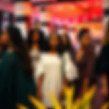 Diverse Group in Butterfly Sleeve Tunics Diverse group showcasing butterfly sleeve tunics at a social gathering