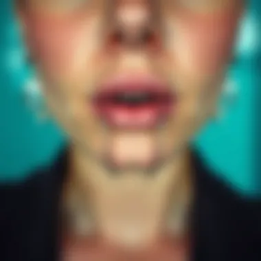 Visual guide detailing the care and maintenance of vertical labret jewelry.