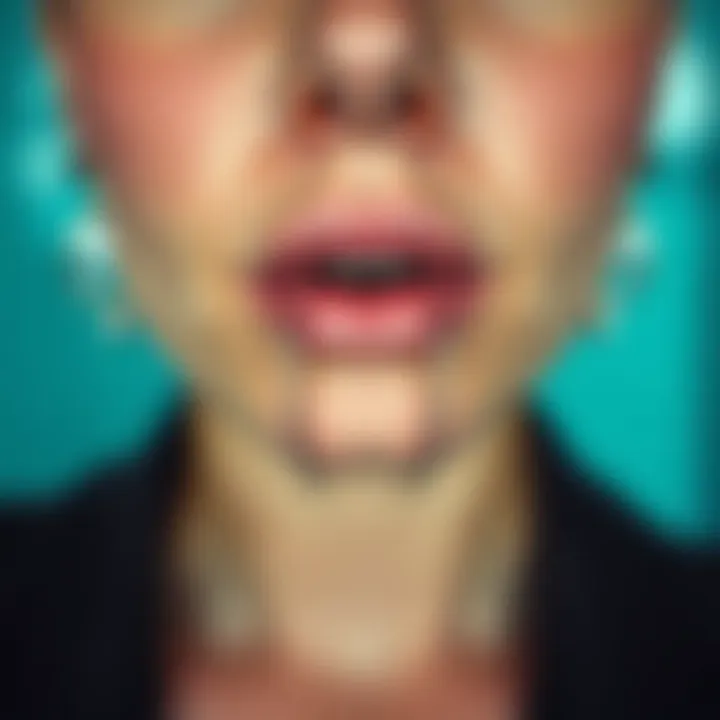 Visual guide detailing the care and maintenance of vertical labret jewelry.