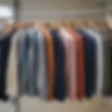 A variety of casual tops displayed on hangers showcasing different styles