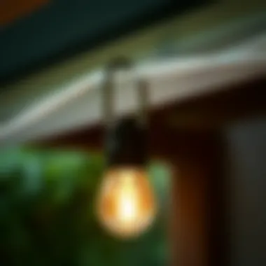 Close-up of a durable ceiling hook designed for outdoor string lights