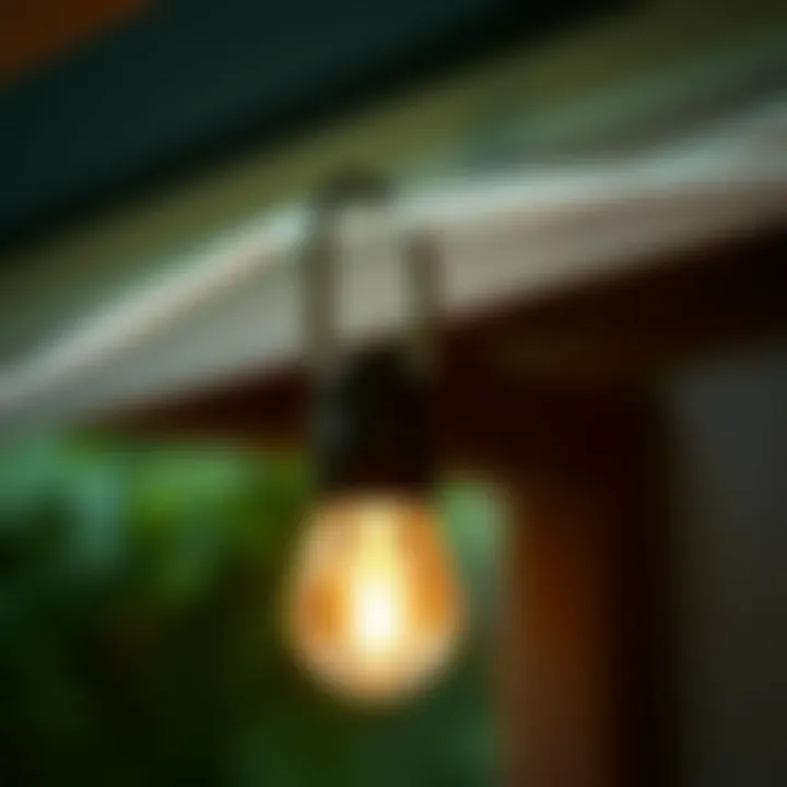 Close-up of a durable ceiling hook designed for outdoor string lights