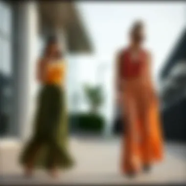 Layered chiffon pants combined with complementary accessories