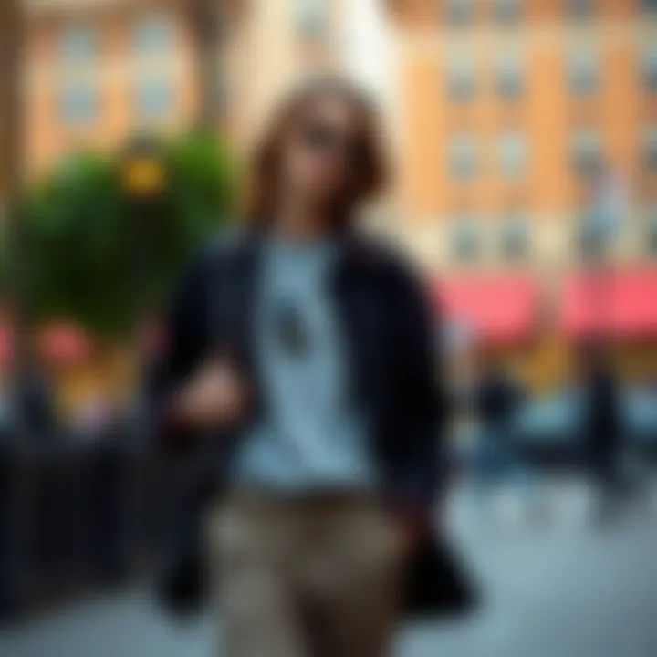 A fashionable outfit featuring chinos paired with trendy accessories