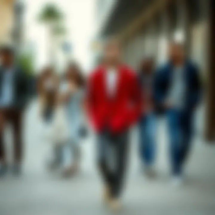 A group of stylishly dressed individuals showcasing chinos in different settings