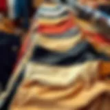 A close-up view of a variety of chinos showcasing different colors and textures