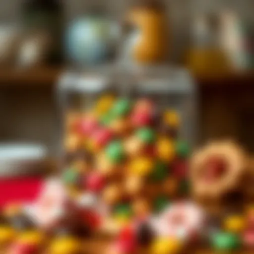 Elegant display of assorted candies in a clear glass jar