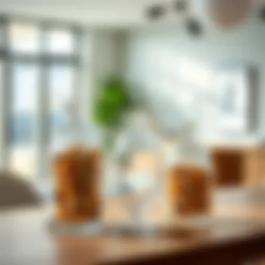 Modern interior featuring clear glass candy jars as decor