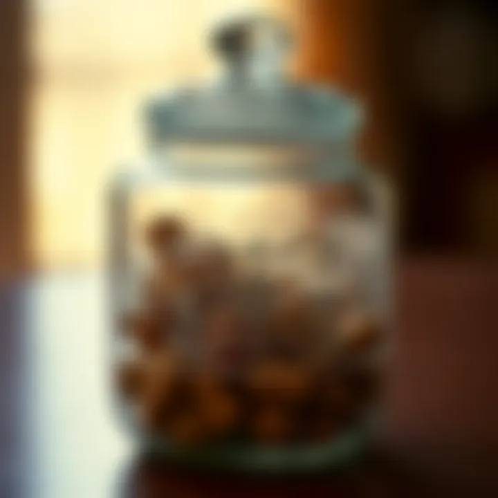 Vintage clear glass candy jar showcasing intricate design