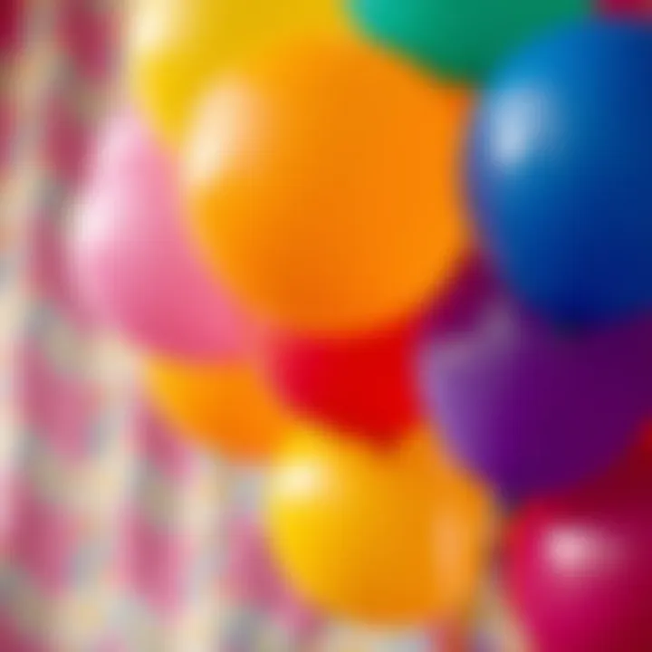 A close-up of rainbow balloons against a colorful backdrop