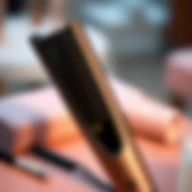 Sleek design of a heated comb straightener showcasing its features