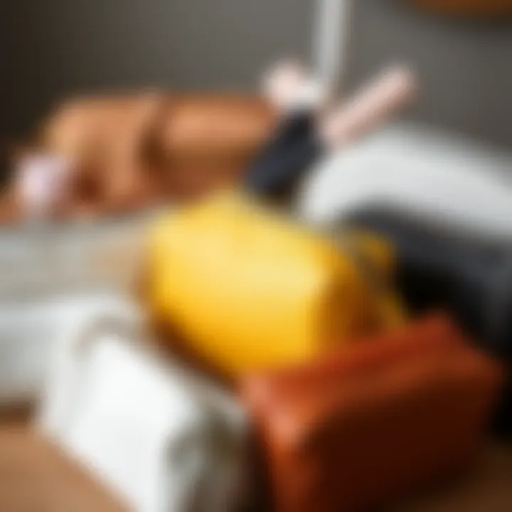 Diversity in Cosmetic Bag Designs Variety of cosmetic bags arranged to highlight diverse materials and styles