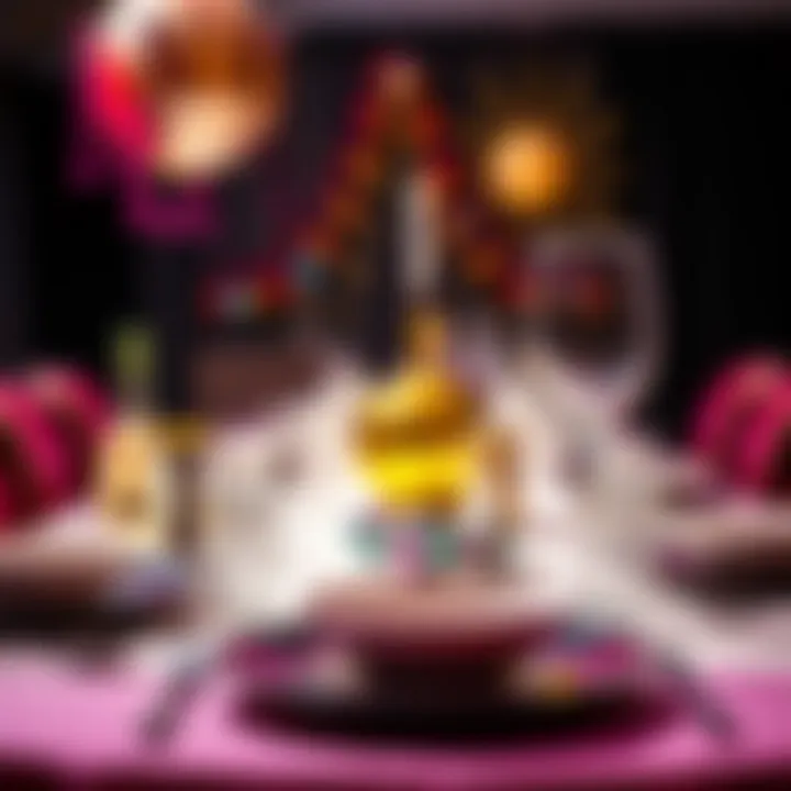 Disco-themed table setting with thematic accessories