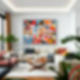 Colorful crossword puzzle wall art framed in a modern living room