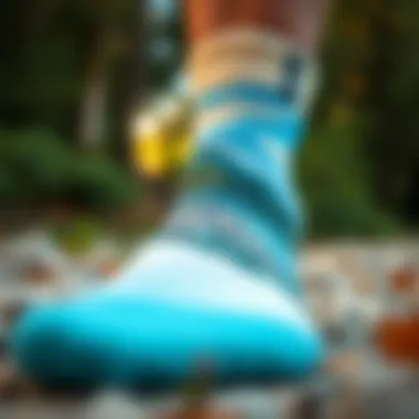 A close-up of a sock featuring a high-resolution printed image capturing a scenic landscape.