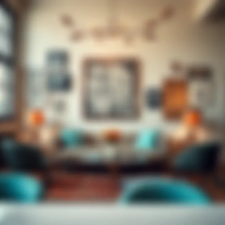 Eclectic interior featuring crossword puzzle art as a focal point