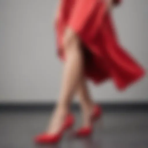 Elegant red heels showcased on a graduation gown