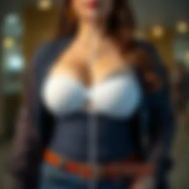 Plus Size Outfit Transformation An illustration of a plus size outfit enhanced by breast lift tape, demonstrating its impact.