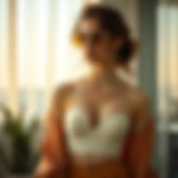 Stylish outfit complemented by a no padding strapless bra