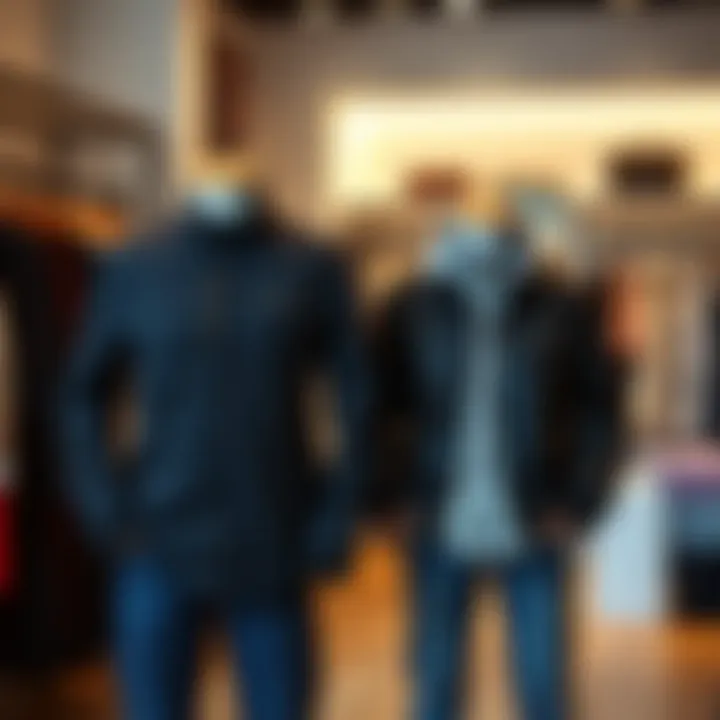 Trendy couple jackets displayed in a fashion boutique.