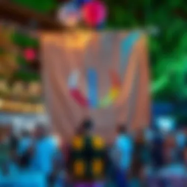 Burlap banner displayed at a vibrant spring event