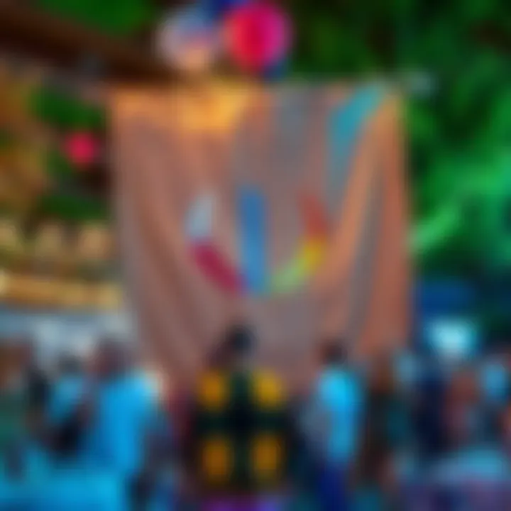 Burlap banner displayed at a vibrant spring event