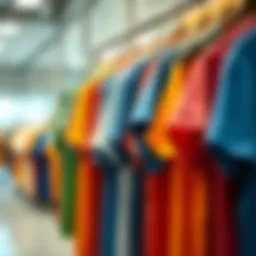 A collection of vibrant plus size t-shirts hanging on a rack