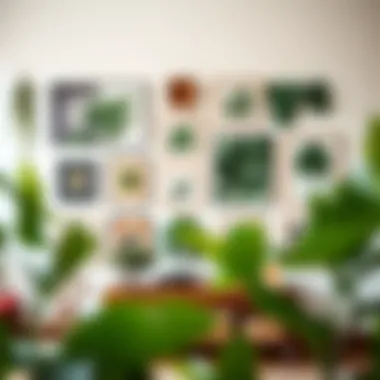 Diverse styles of artificial leaf decor showcased on a gallery wall