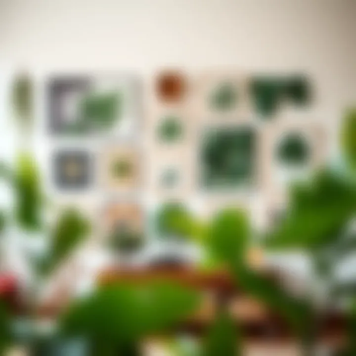 Diverse styles of artificial leaf decor showcased on a gallery wall