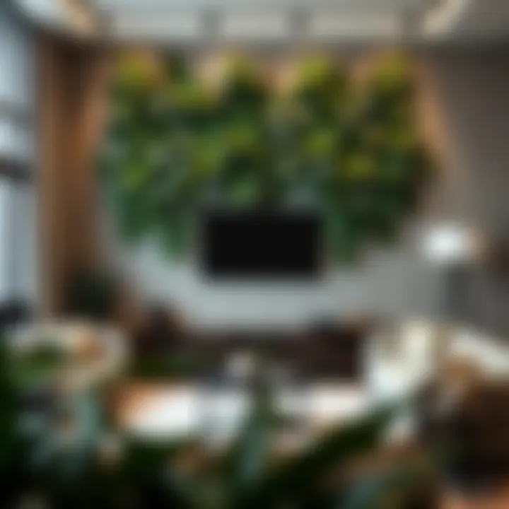 Luxurious artificial leaf wall decor in a modern living room