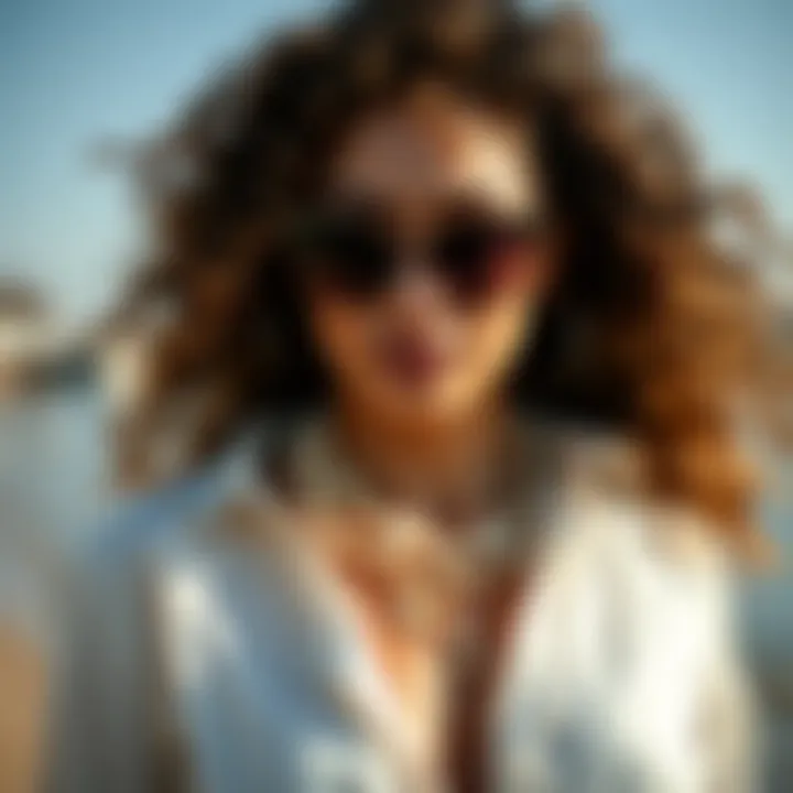 Beach Necklace in Fashion Context A fashionable individual wearing a beach necklace at a seaside location