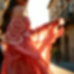 An elegant bohemian dress adorned with intricate patterns and flowing fabric.