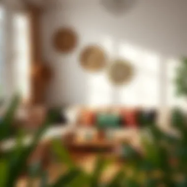 Beautifully Arranged Boho Living Space A beautifully arranged living space featuring boho style pillows