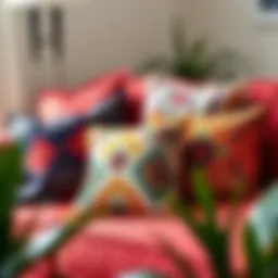 Colorful boho pillow covers displayed on a vibrant sofa