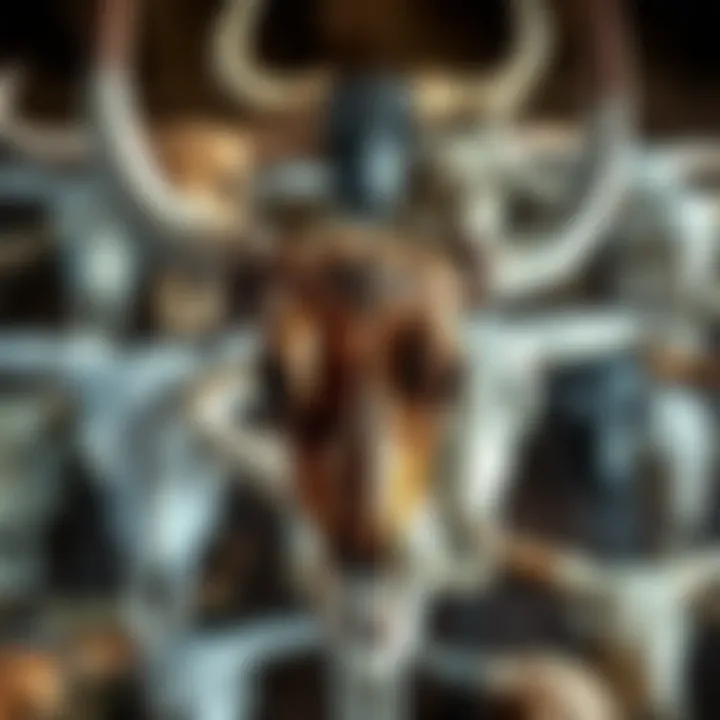 Artistic Arrangement of Bull Skull Styles Diverse bull skull styles displayed in an artistic arrangement