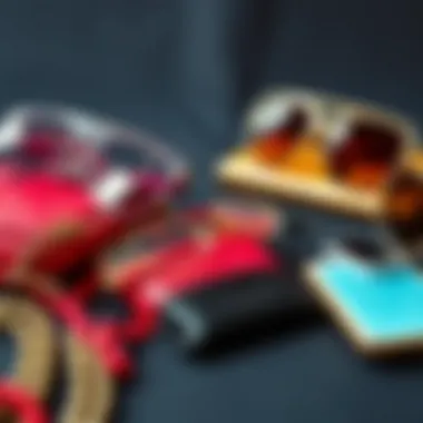 Artistic arrangement of clear Y2K sunglasses with retro accessories