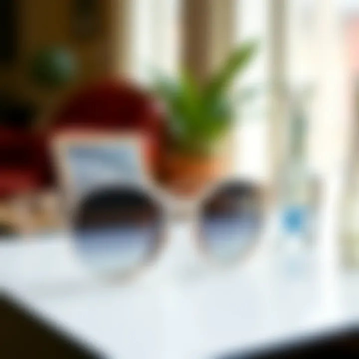 Close-up view of clear Y2K sunglasses on a stylish table
