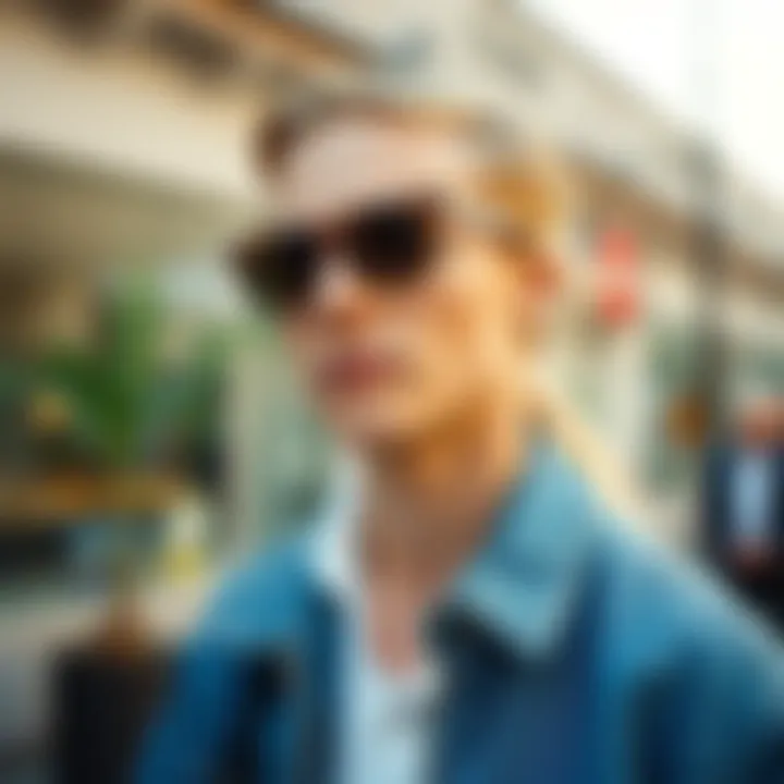 Fashionable individual wearing clear Y2K sunglasses outdoors