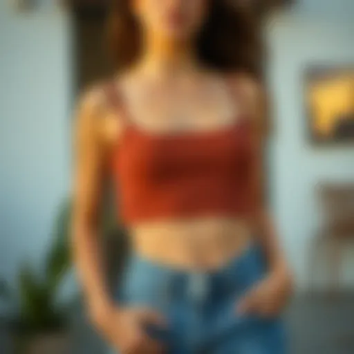 A stylish crop top paired with high-waisted jeans