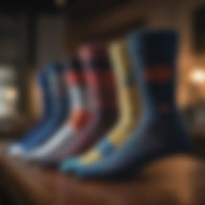 A stylish display of custom socks in various colors and styles