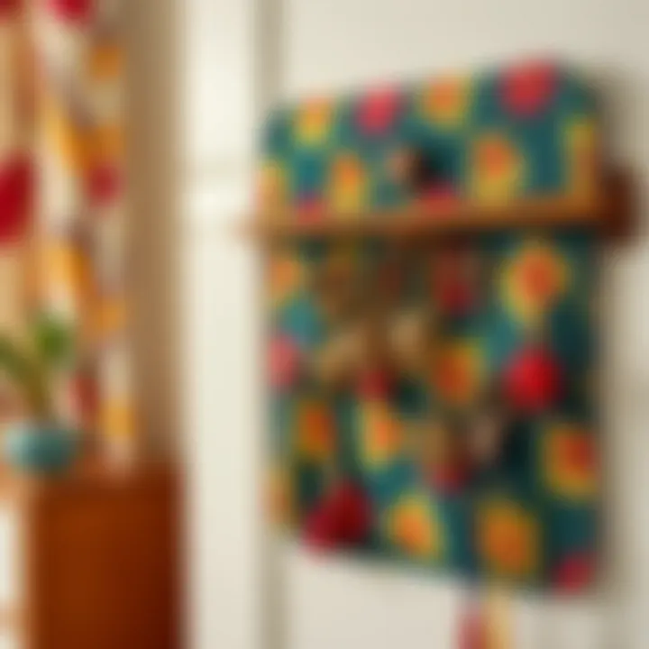 Chic fabric wall jewelry organizer featuring vibrant patterns