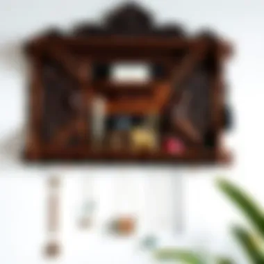 Elegant wooden wall jewelry organizer with intricate carvings