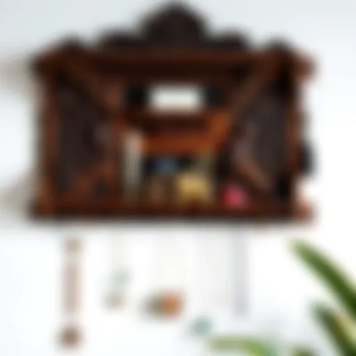 Elegant wooden wall jewelry organizer with intricate carvings