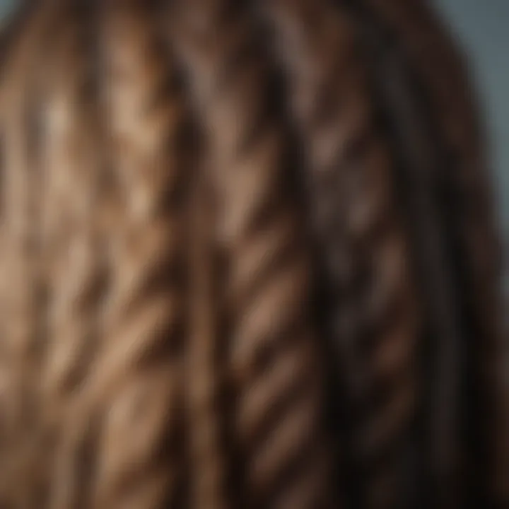 Close-up view of a braided wig highlighting the texture and sheen of the hair.